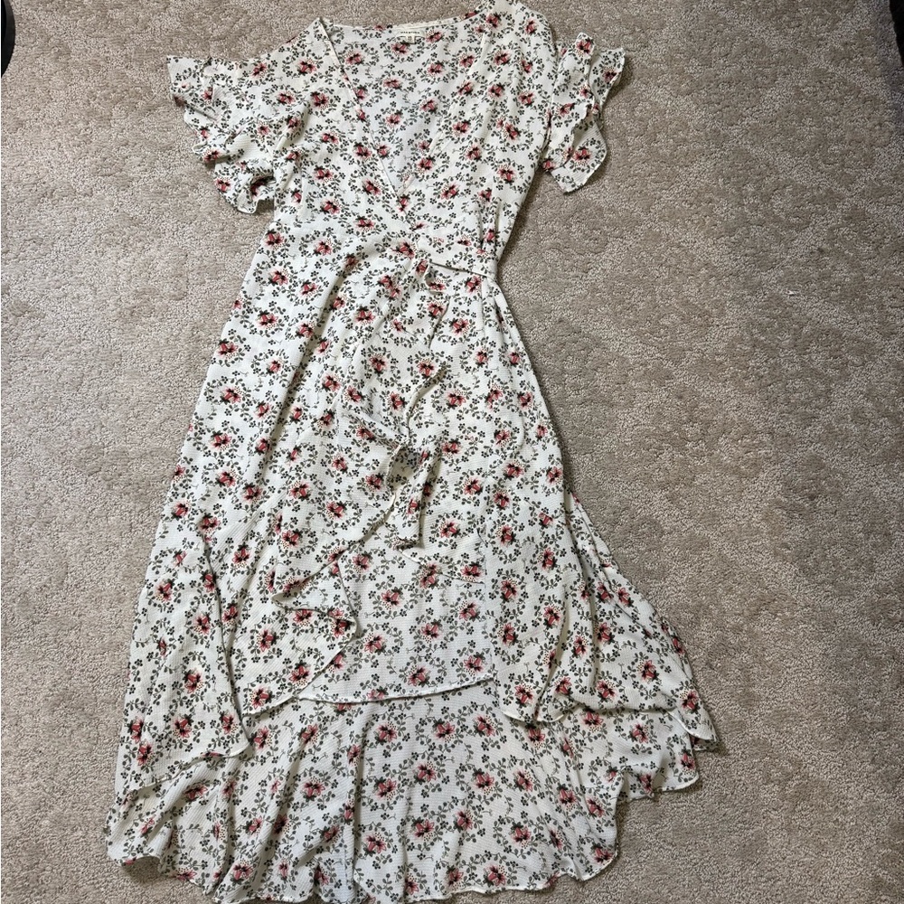 Max Studio Cream Maxi Wrap Dress with Rose Print